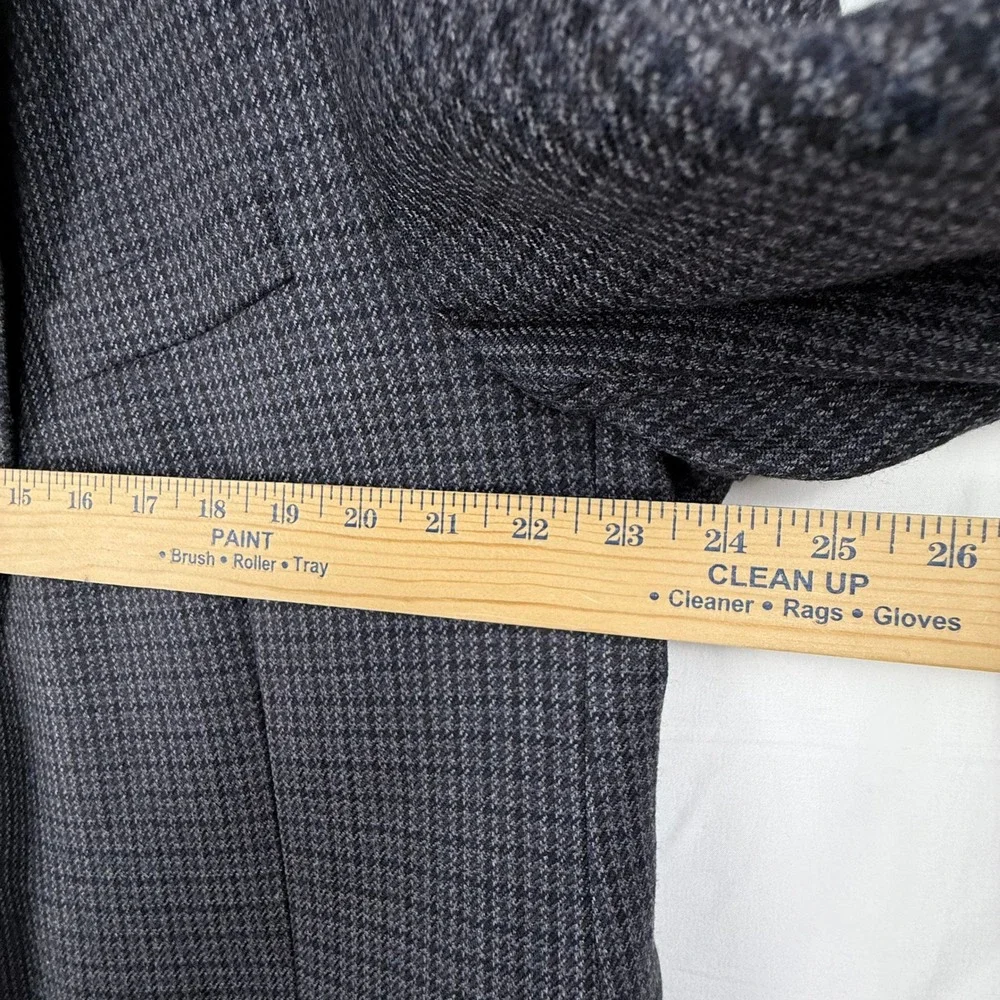 Chaps Sport Coat Mens 46R Lambswool Grey Houndstooth Blazer Academia Preppy